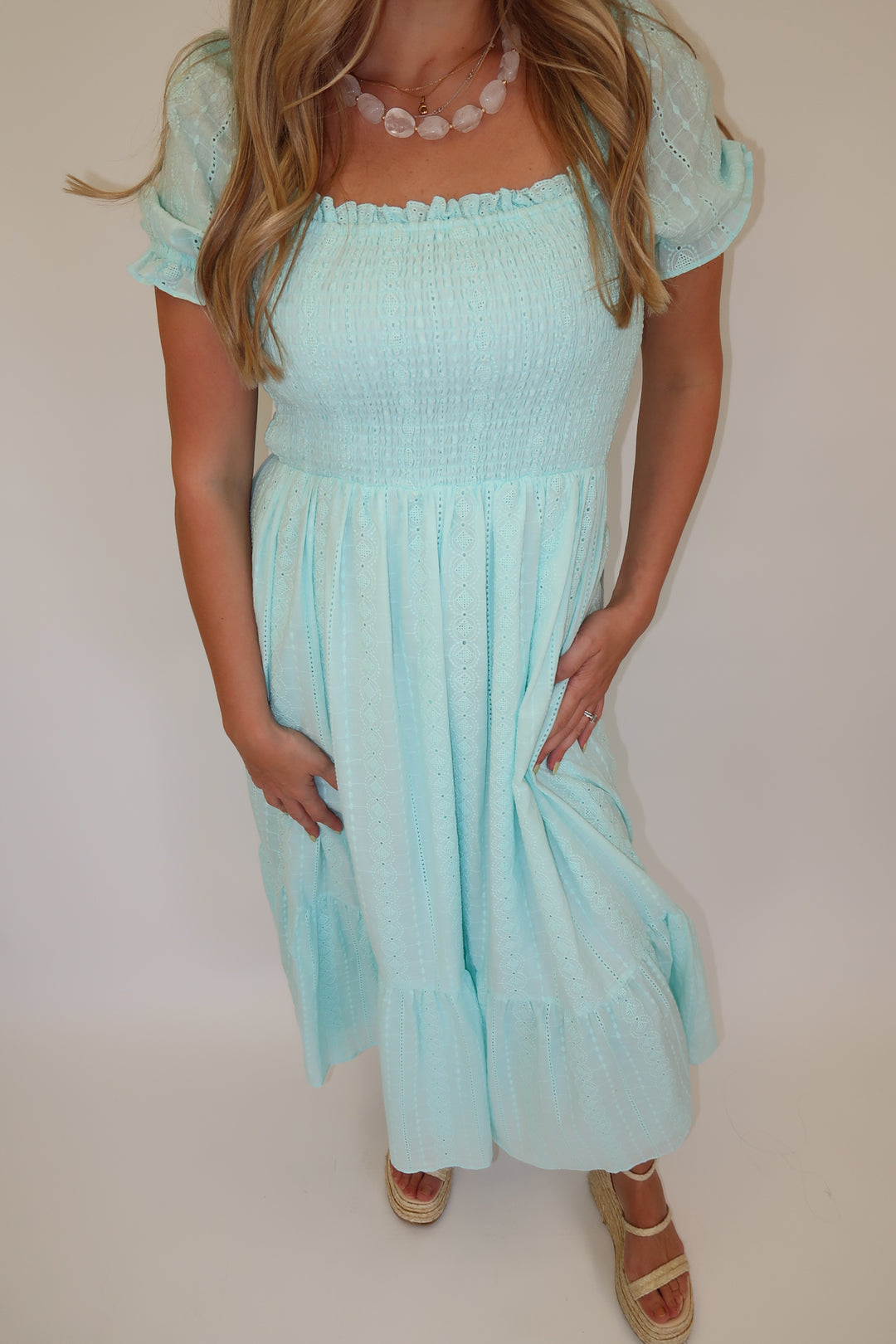 Eyelet Garden Midi Dress - The Pink Tulip Clothing