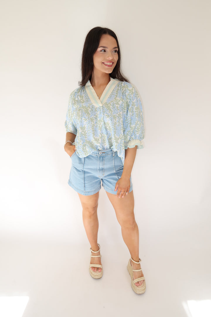 Blue Bloom Top - The Pink Tulip Clothing