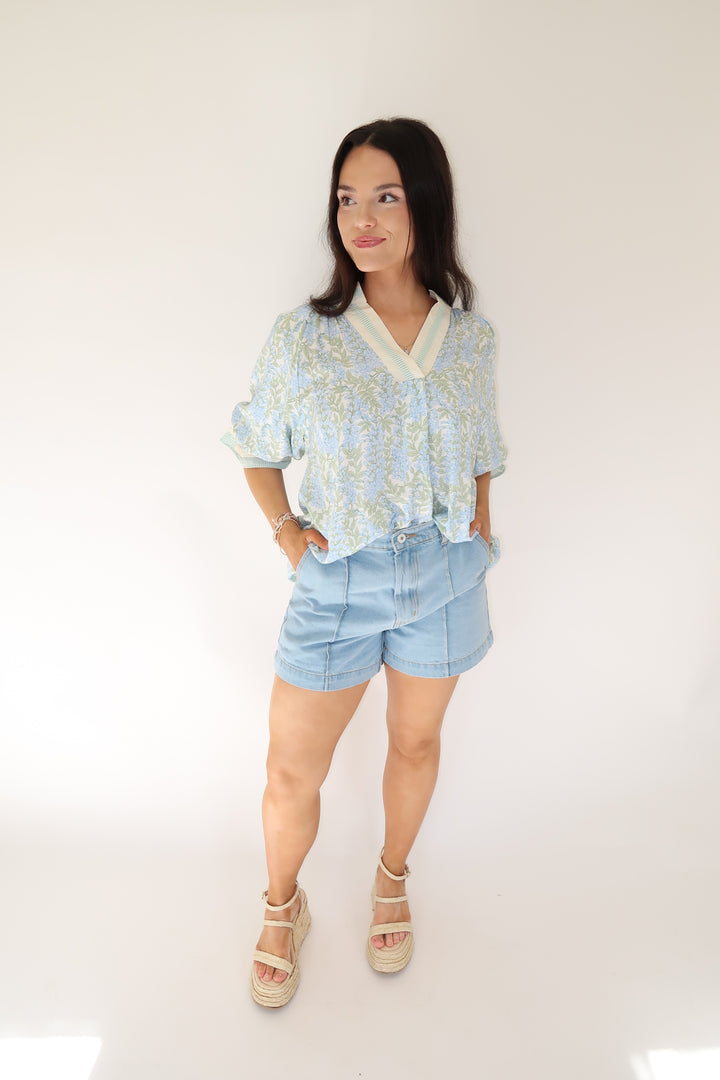 Blue Bloom Top - The Pink Tulip Clothing