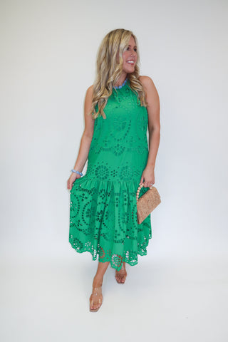 Sweet Garden Eyelet Dress KELLYGREEN / Large Sweet Garden Eyelet Dress KELLYGREEN / Large
