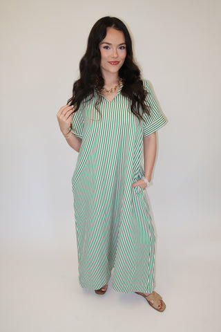 In the Works Green Stripe Midi Dress Green / Small In the Works Green Stripe Midi Dress Green / Small