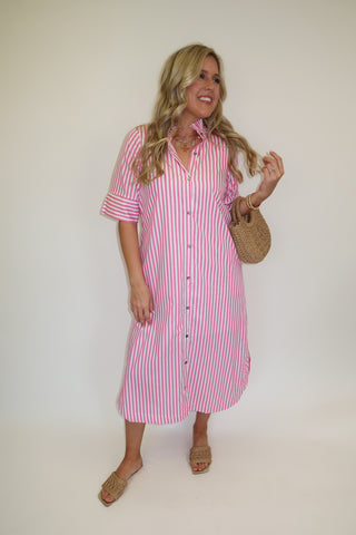 pink striped midi dress Always A Good Choice Pink Striped Midi Dress Shop the Mint