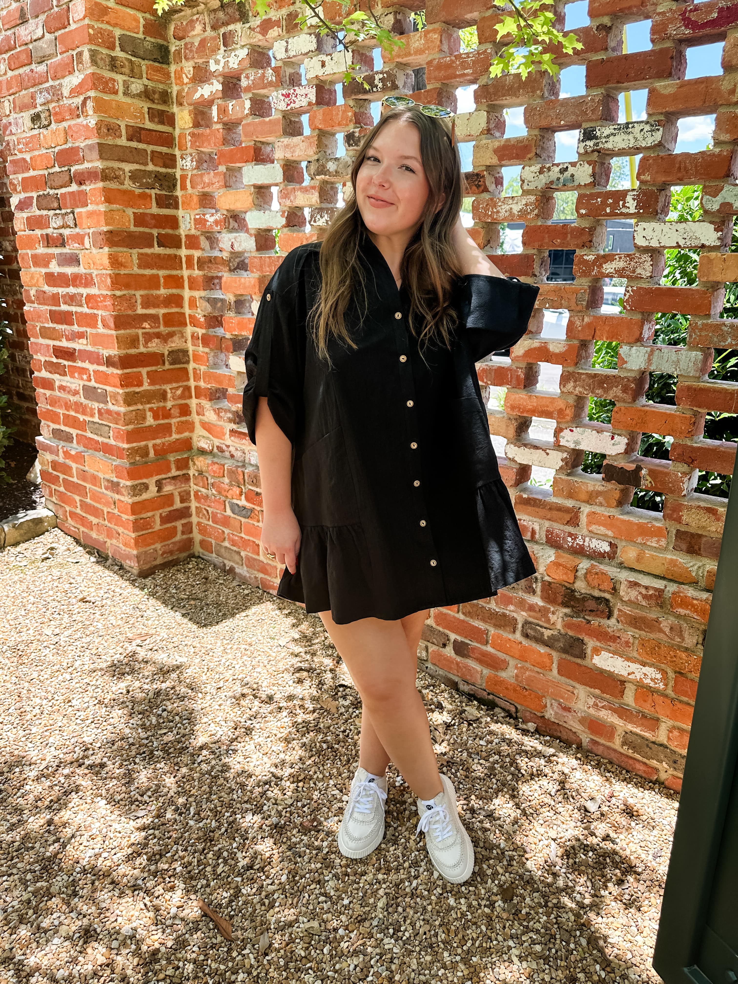 Button Down Ruffle Tunic Dress