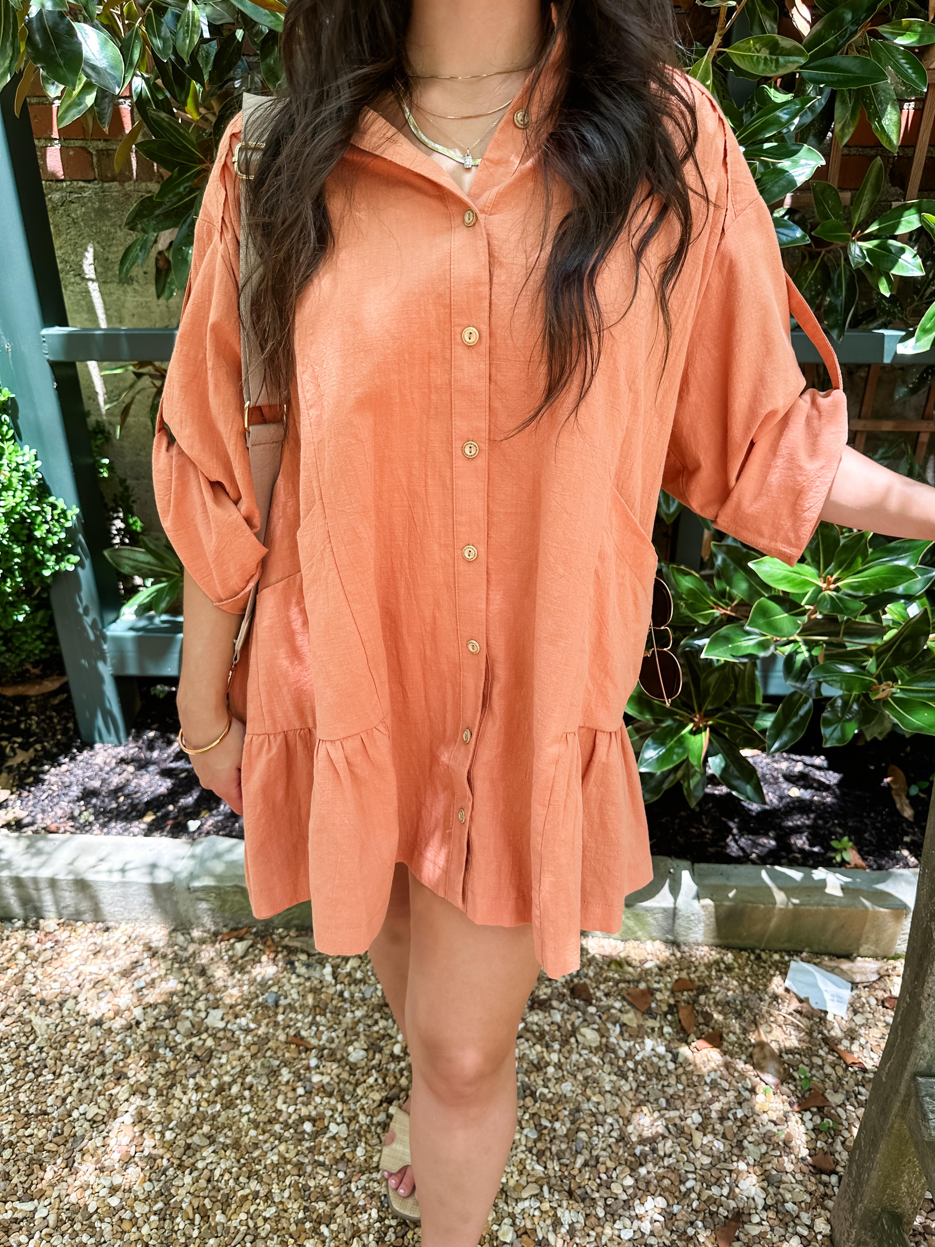 Button Down Ruffle Tunic Dress