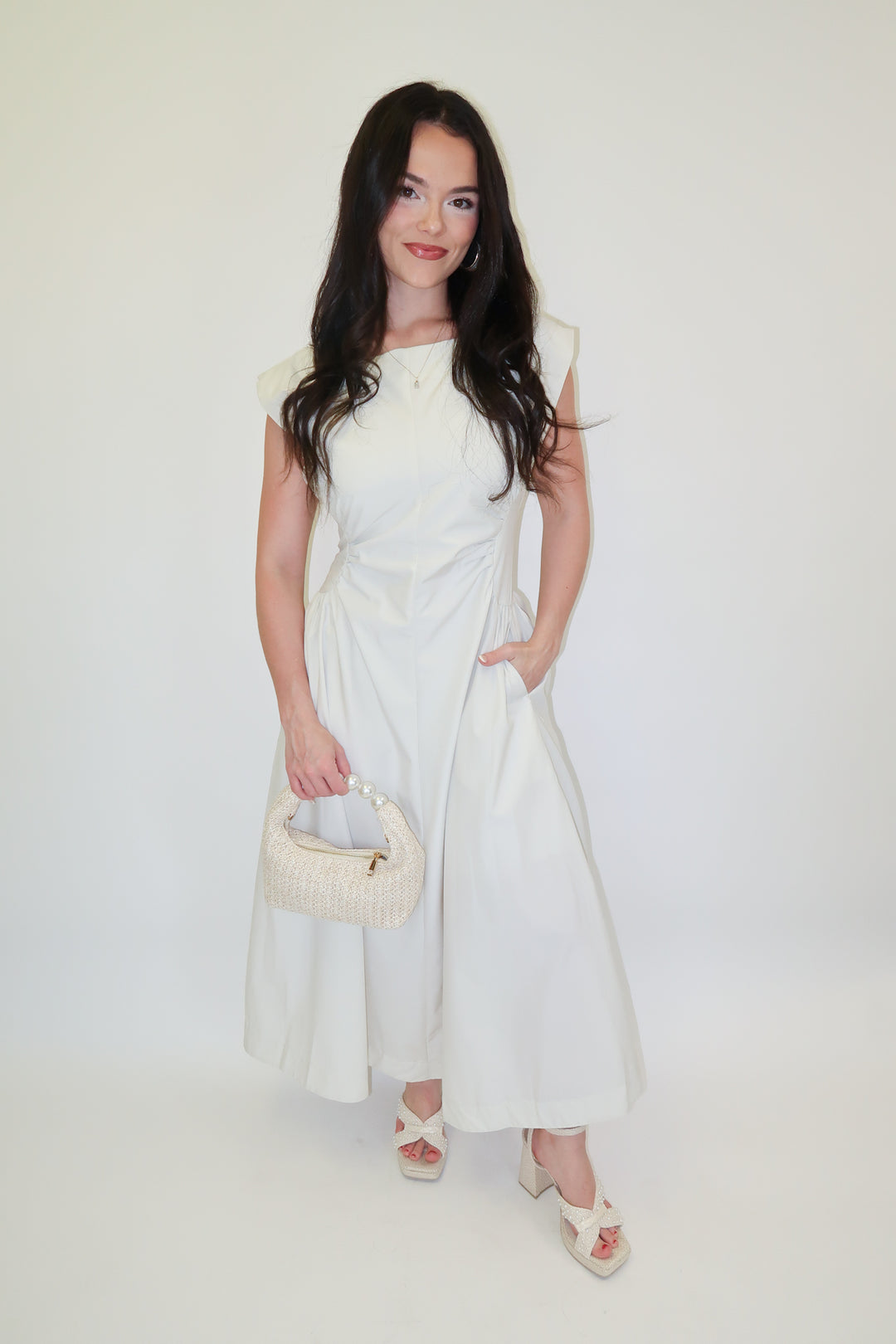 Keep It Sleek Off White Fitted Waist Midi Dress - The Pink Tulip Clothing