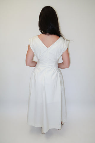 Keep It Sleek Off White Fitted Waist Midi Dress - The Pink Tulip Clothing