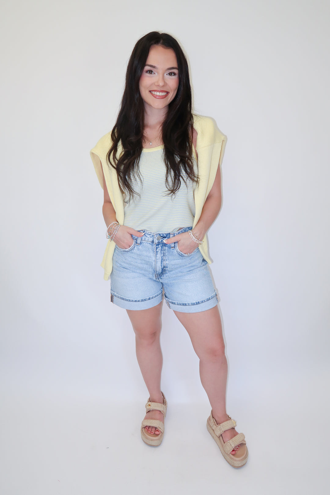 Sun Stripe Yellow And Blue Tank - The Pink Tulip Clothing