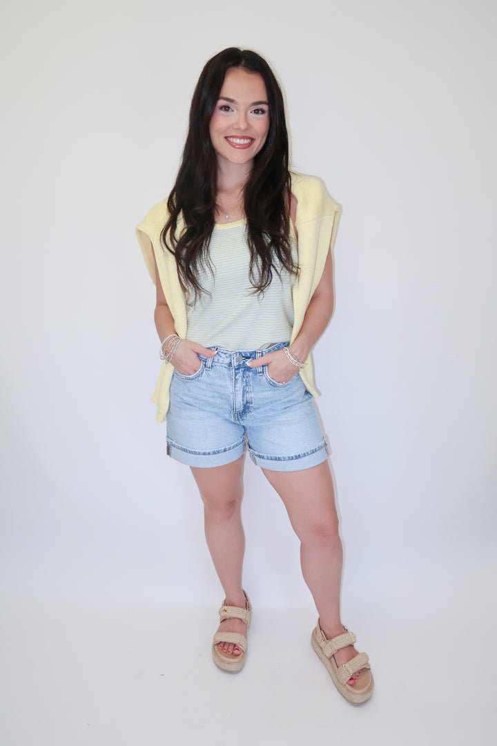 Sun Stripe Yellow And Blue Tank - The Pink Tulip Clothing