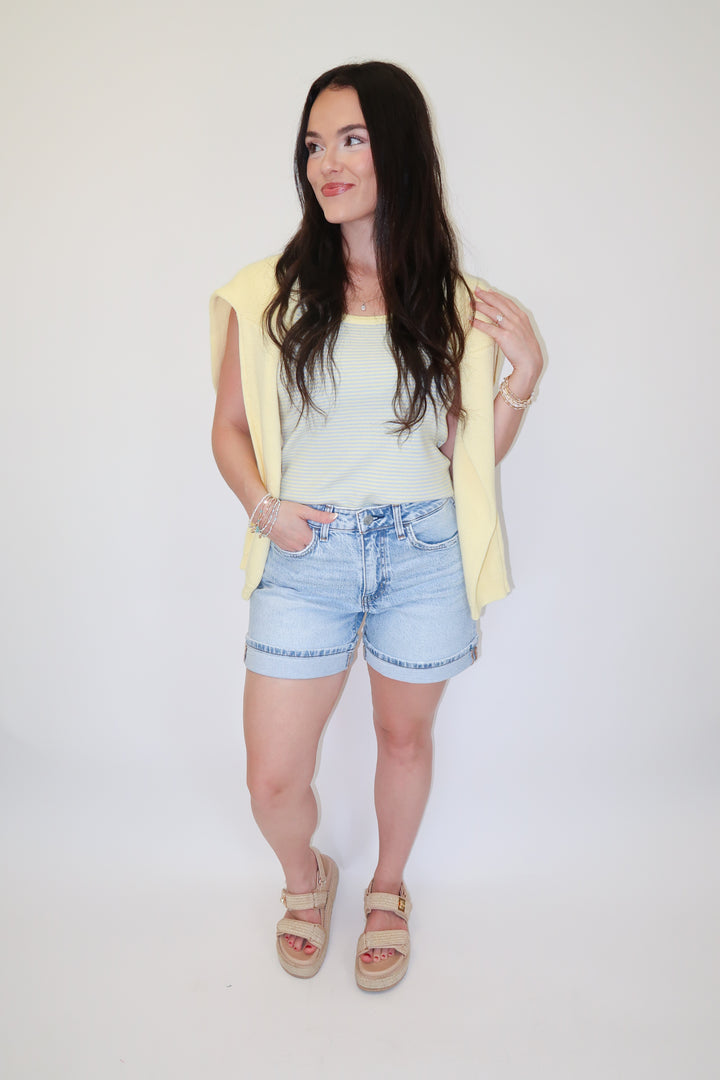 Sun Stripe Yellow And Blue Tank - The Pink Tulip Clothing