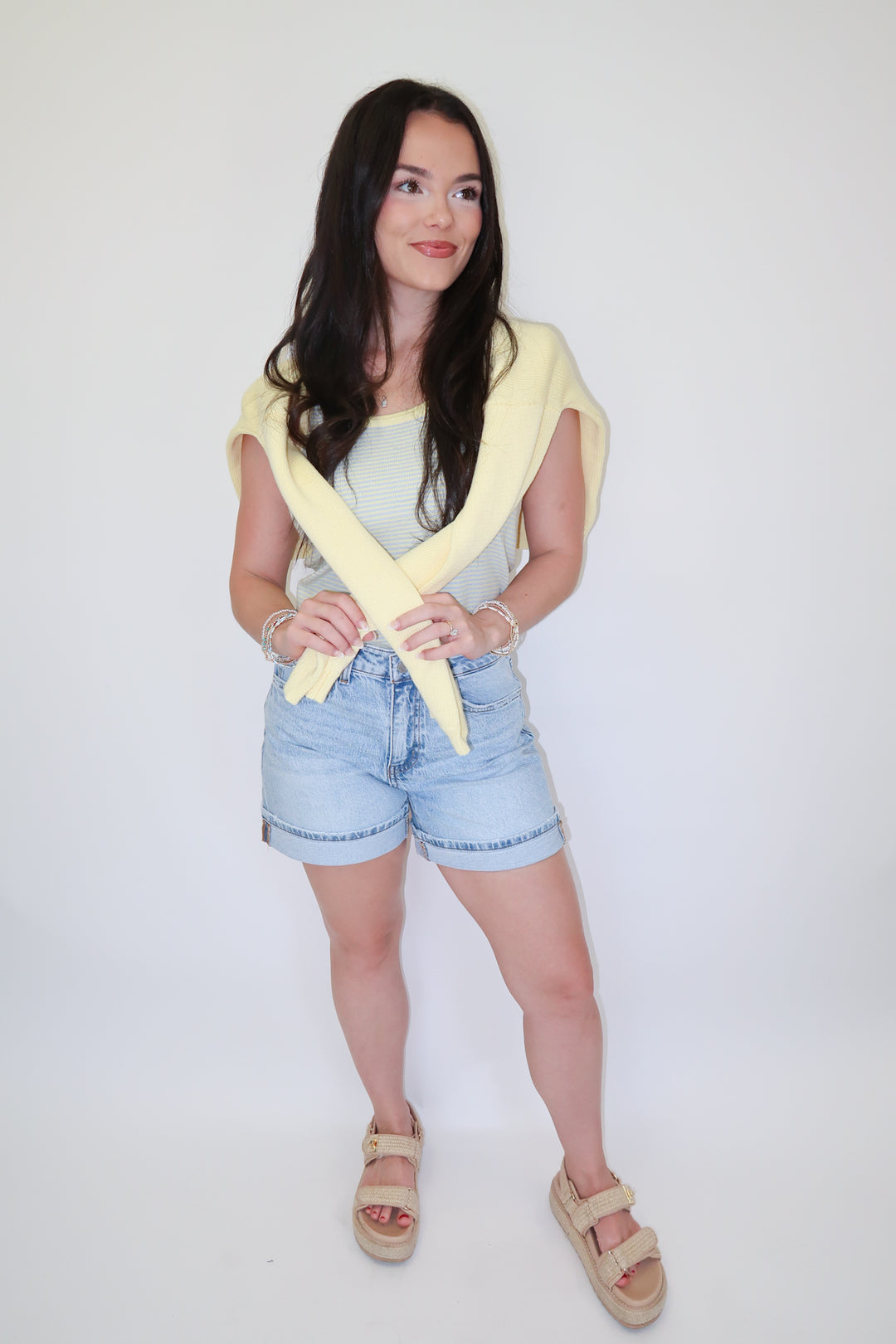 Sun Stripe Yellow And Blue Tank - The Pink Tulip Clothing