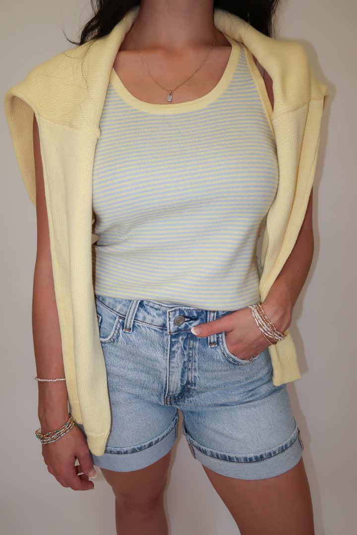 Sun Stripe Yellow And Blue Tank - The Pink Tulip Clothing