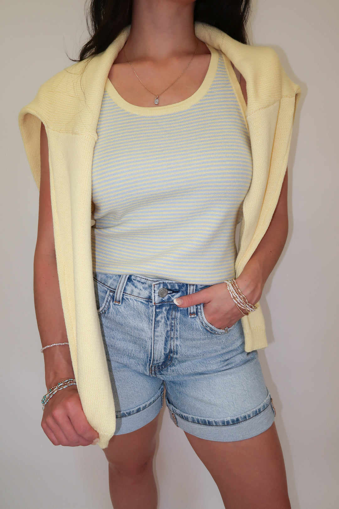 Sun Stripe Yellow And Blue Tank - The Pink Tulip Clothing