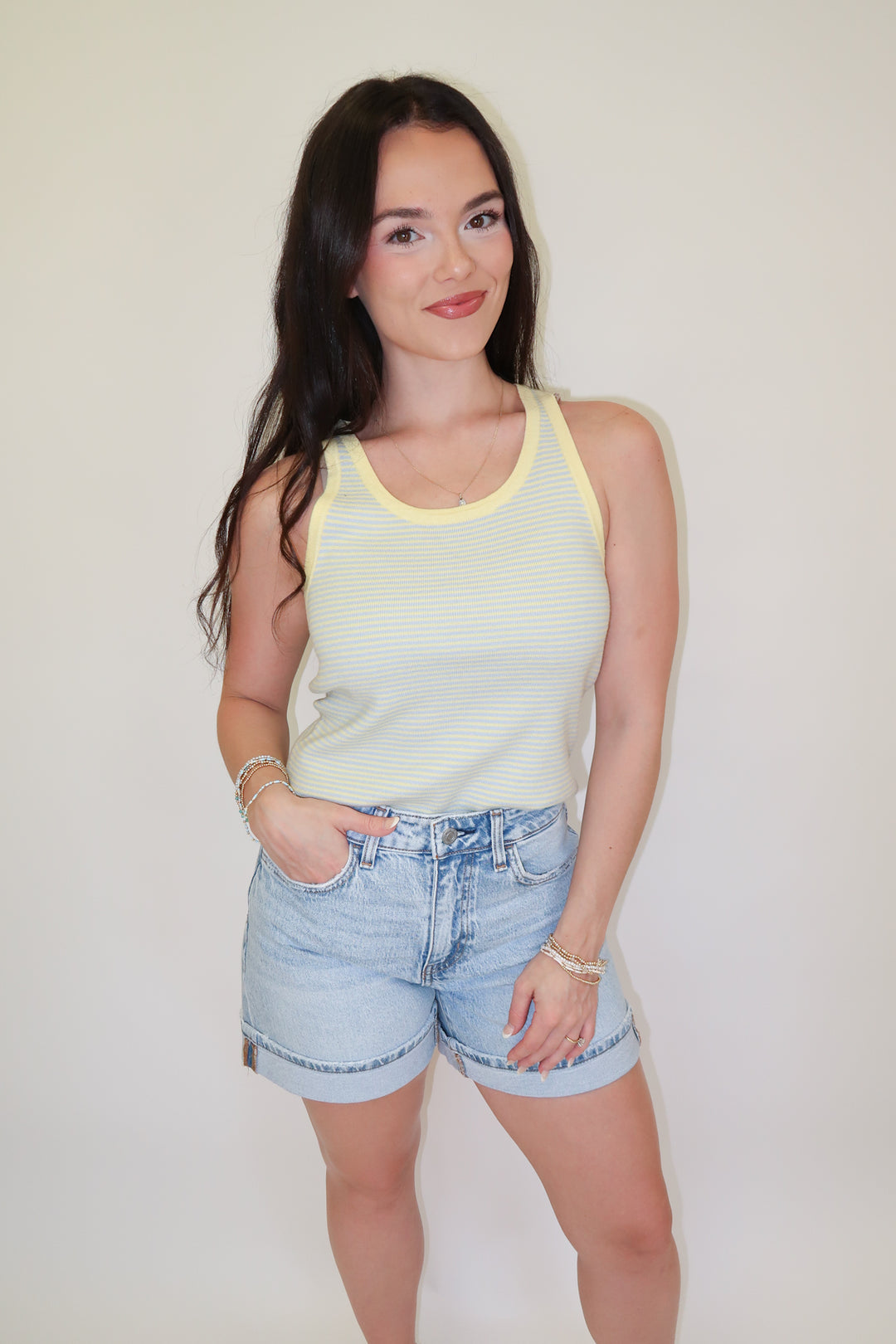 Sun Stripe Yellow And Blue Tank - The Pink Tulip Clothing