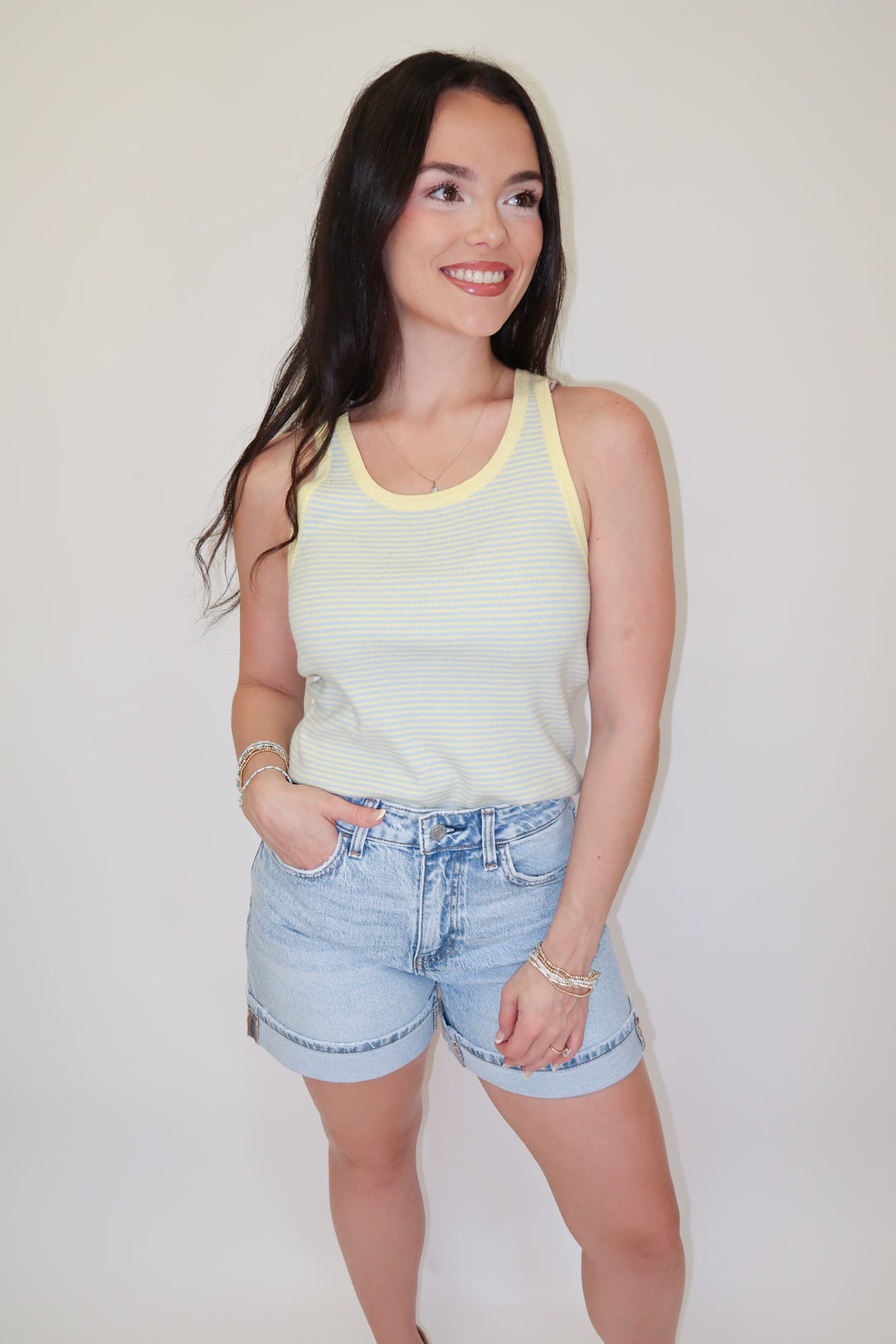 Sun Stripe Yellow And Blue Tank - The Pink Tulip Clothing