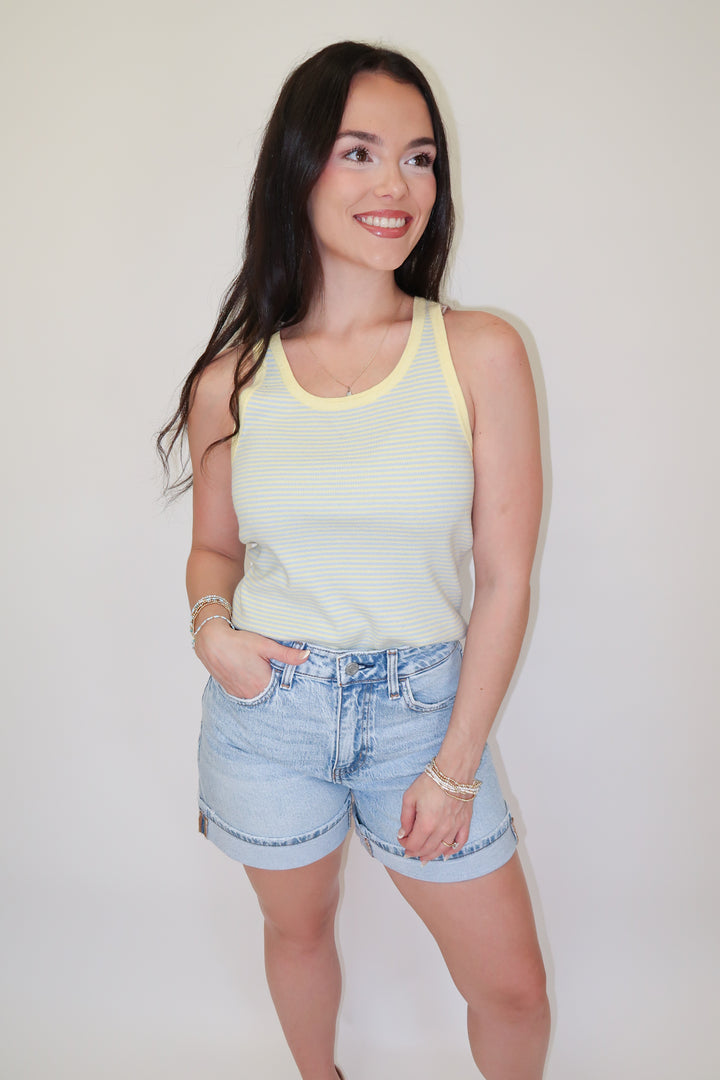 Sun Stripe Yellow And Blue Tank - The Pink Tulip Clothing