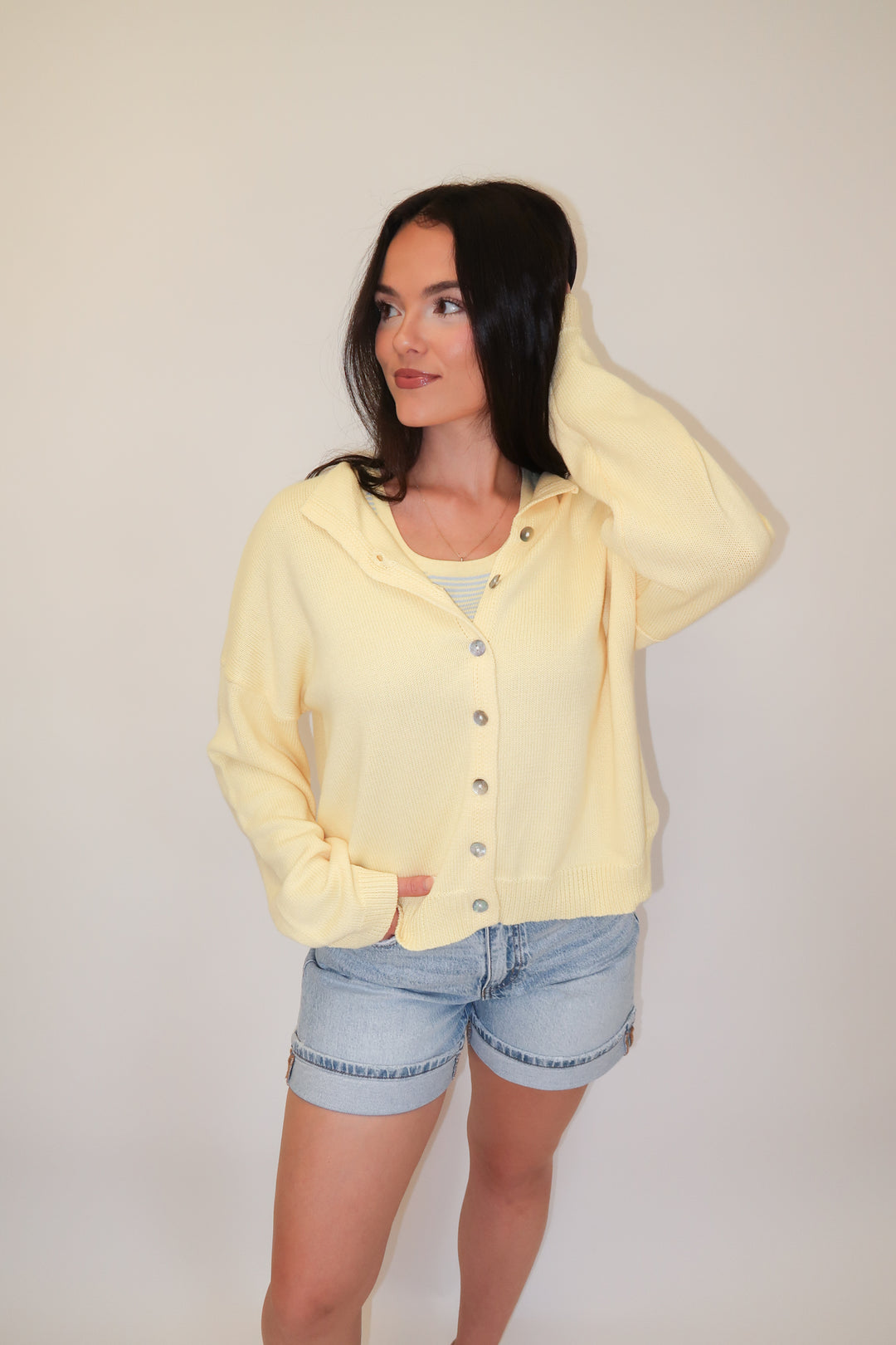 Throw It On Yellow Cardigan - The Pink Tulip Clothing