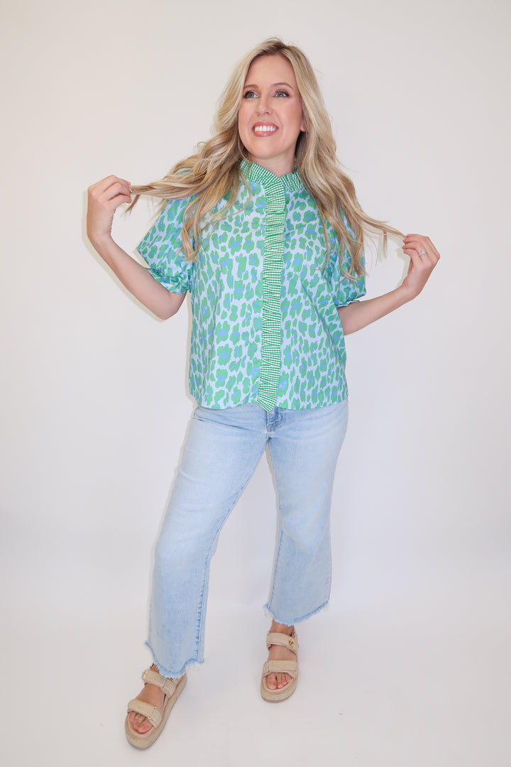 Wild at Heart Blue Green Leopard Print Top - The Pink Tulip Clothing