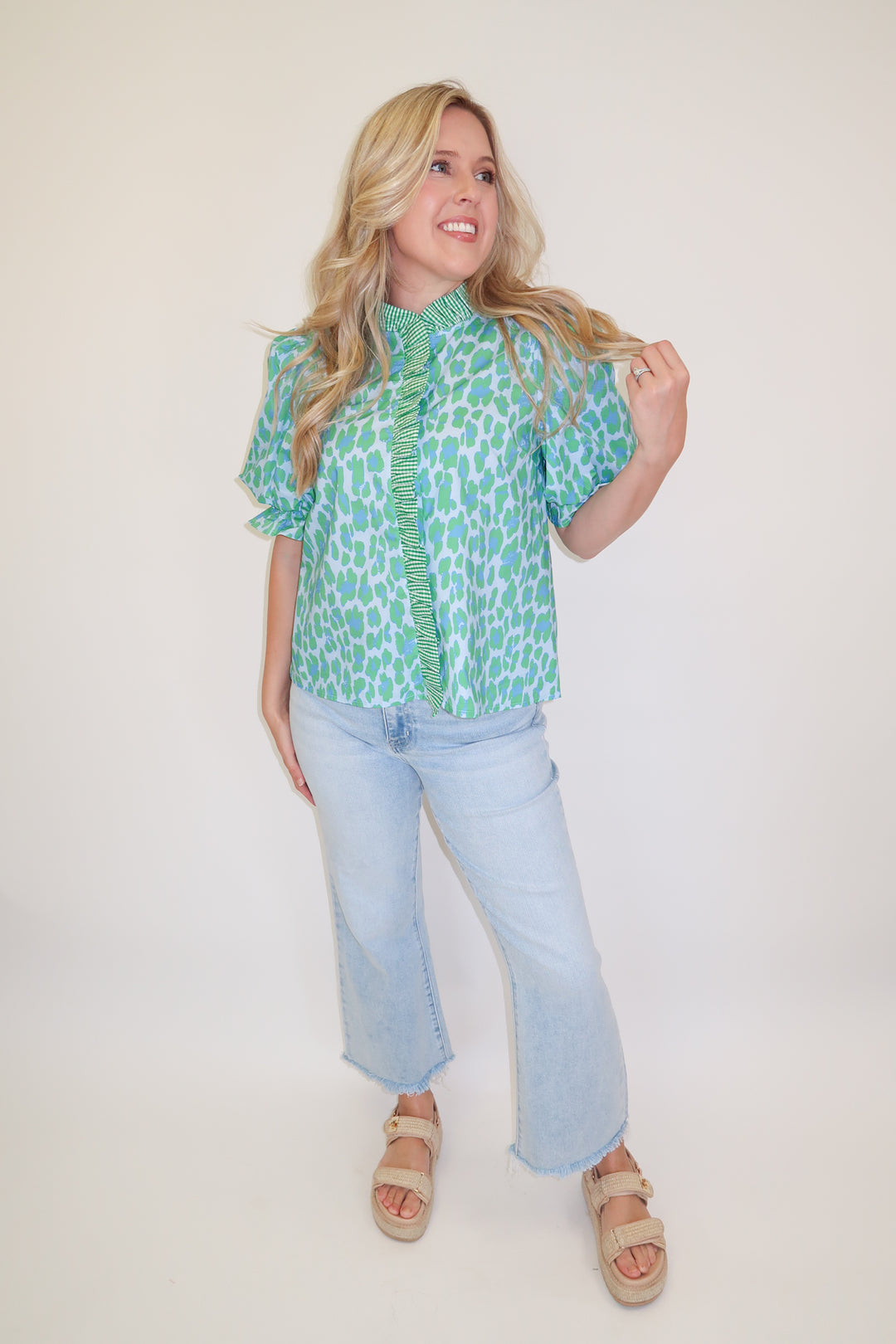 Wild at Heart Blue Green Leopard Print Top - The Pink Tulip Clothing