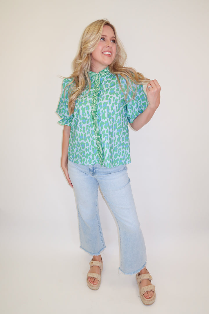Wild at Heart Blue Green Leopard Print Top - The Pink Tulip Clothing