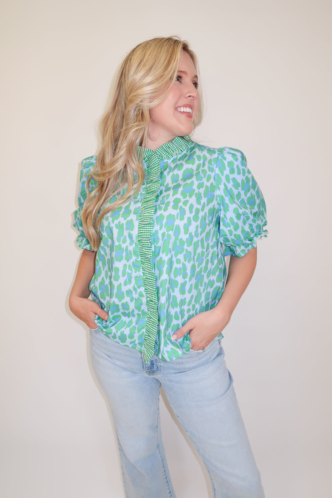 Wild at Heart Blue Green Leopard Print Top - The Pink Tulip Clothing