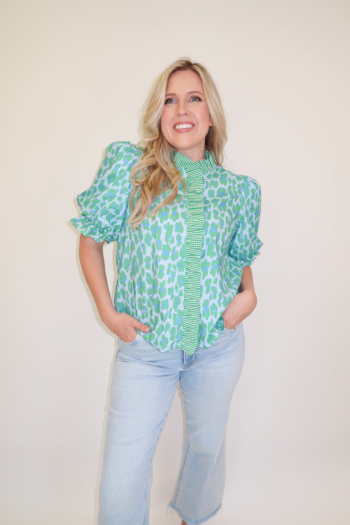Wild at Heart Blue Green Leopard Print Top - The Pink Tulip Clothing