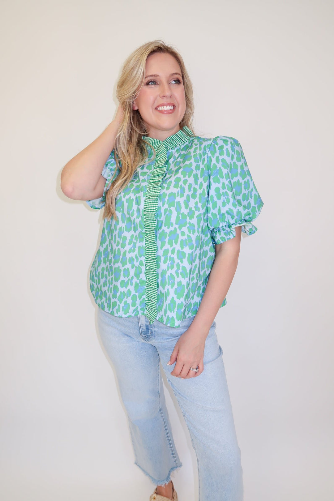 Wild at Heart Blue Green Leopard Print Top - The Pink Tulip Clothing