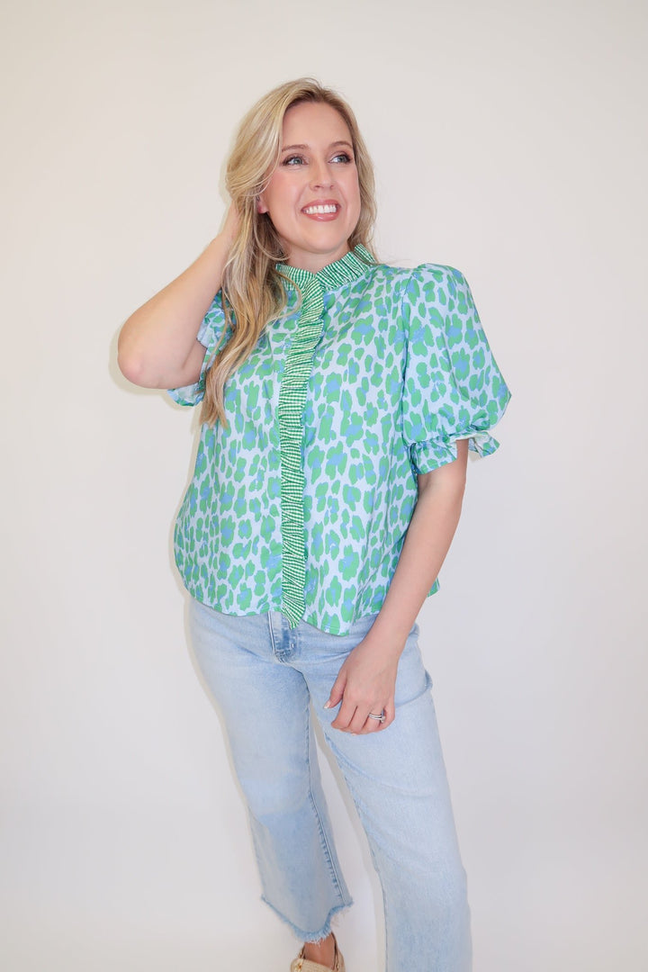 Wild at Heart Blue Green Leopard Print Top - The Pink Tulip Clothing