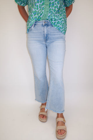 Kick It Out Light Wash Stretchy Kick Flare Jeans - The Pink Tulip Clothing
