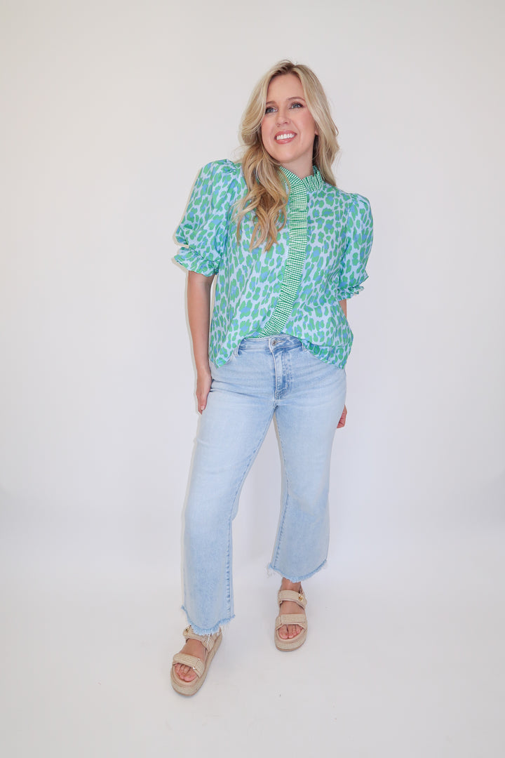 Wild at Heart Blue Green Leopard Print Top - The Pink Tulip Clothing