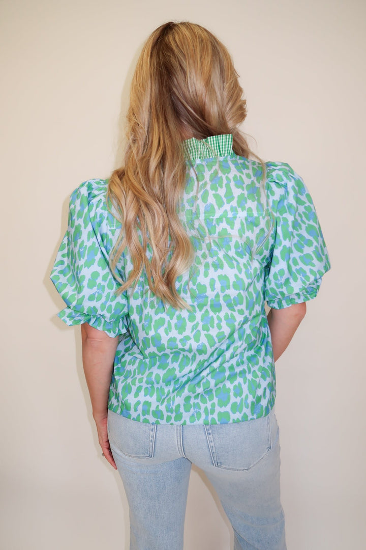 Wild at Heart Blue Green Leopard Print Top - The Pink Tulip Clothing