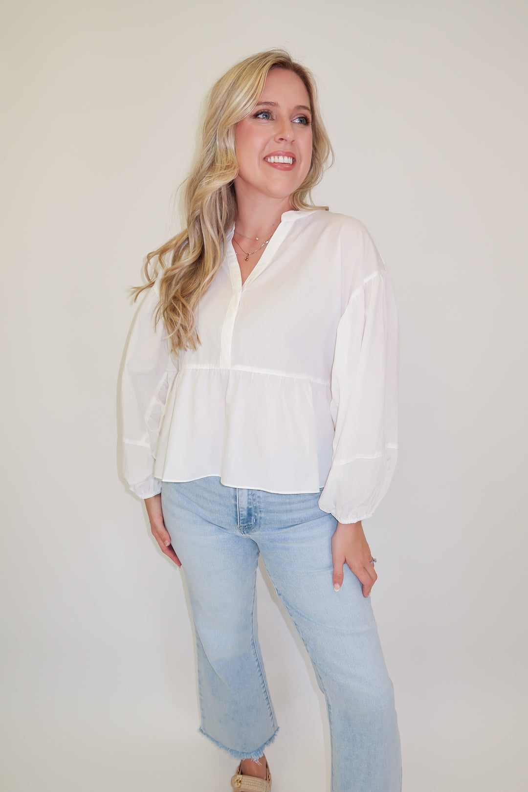 Soft Statement White Flowy Top - The Pink Tulip Clothing