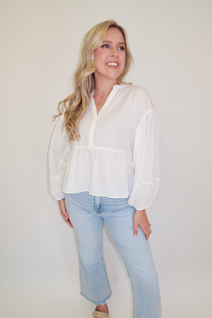 Soft Statement White Flowy Top - The Pink Tulip Clothing