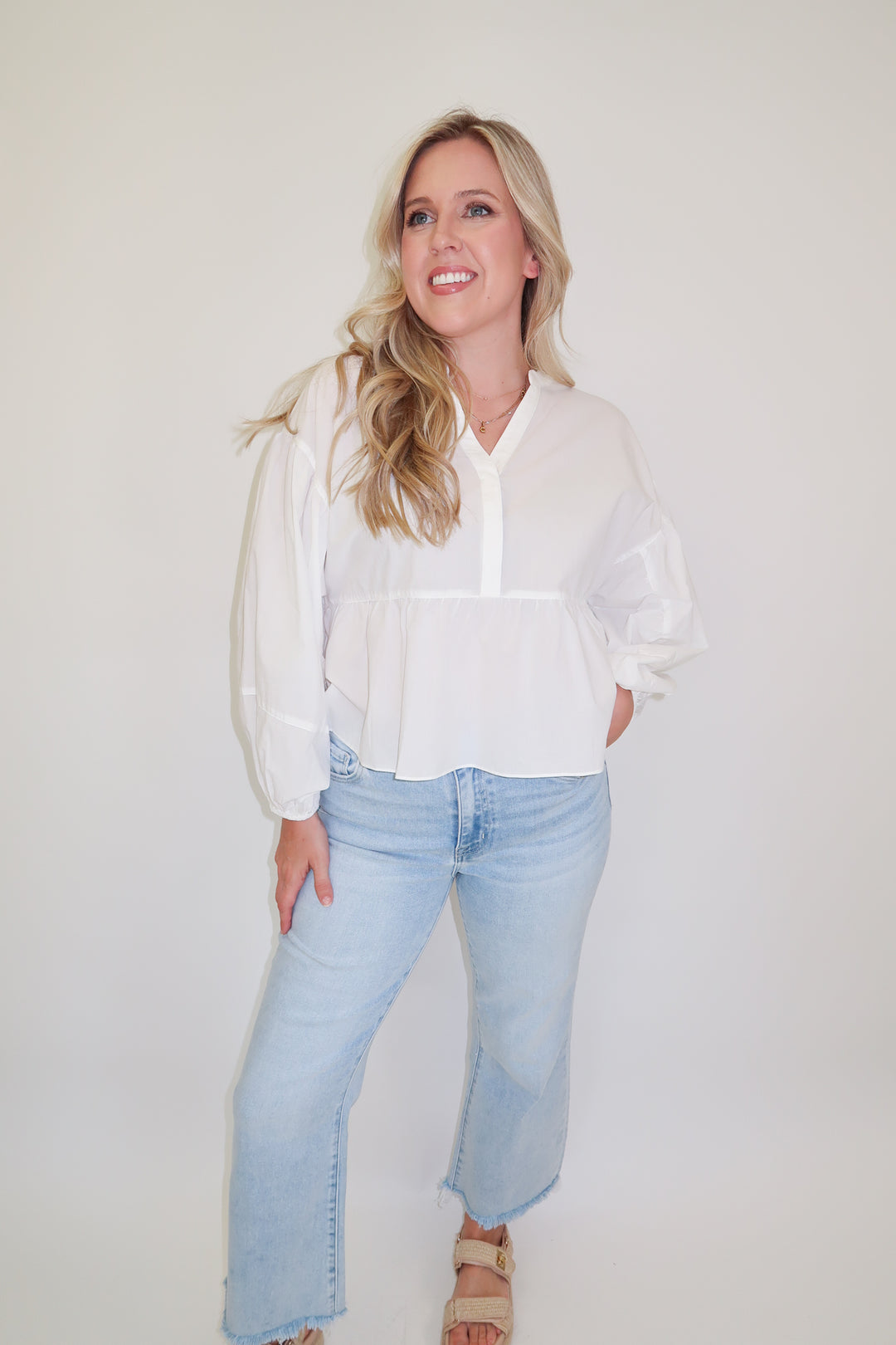 Soft Statement White Flowy Top - The Pink Tulip Clothing