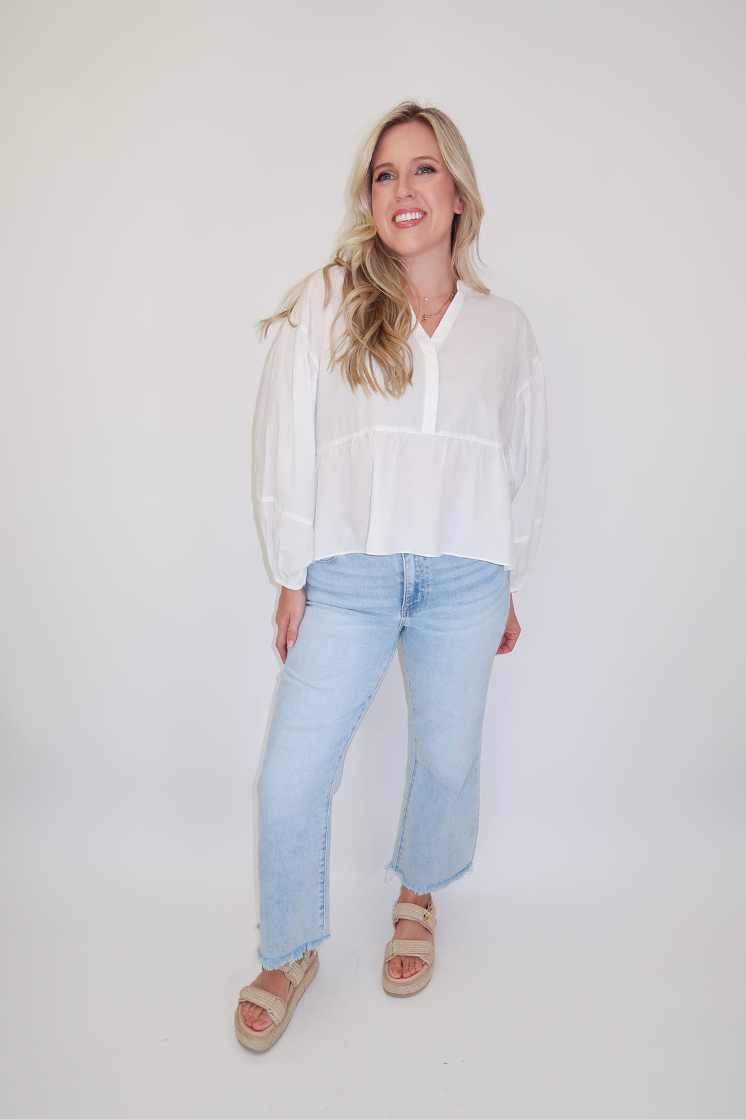 Soft Statement White Flowy Top - The Pink Tulip Clothing