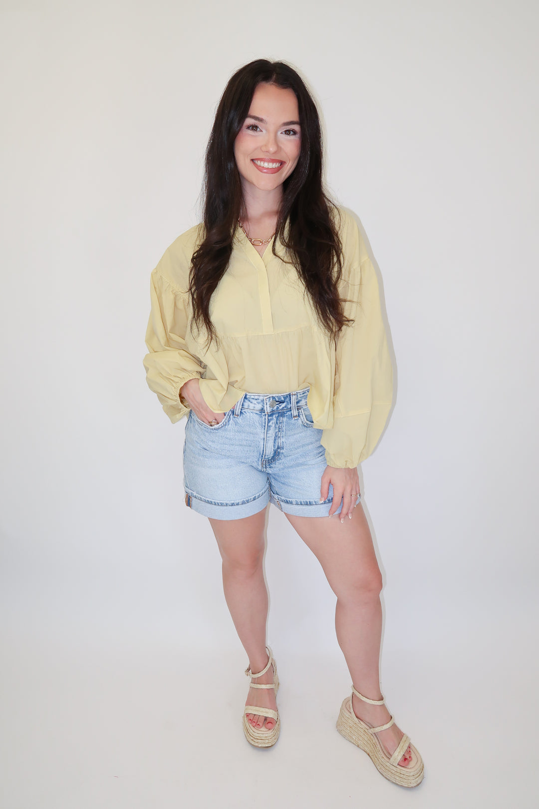 Just Enough Drama Yellow Flowy Top - The Pink Tulip Clothing