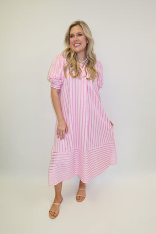 Day Maker Pink Stripe Collared Midi Dress - The Pink Tulip Clothing
