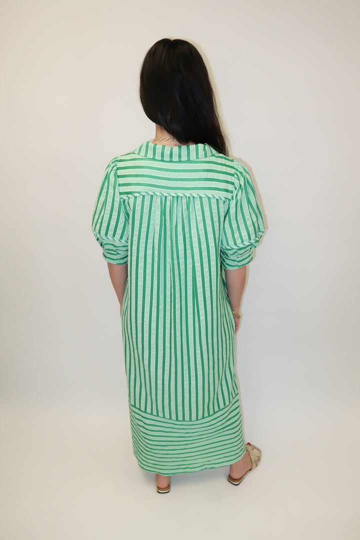 Day Maker Green Stripe Collared Midi Dress - The Pink Tulip Clothing