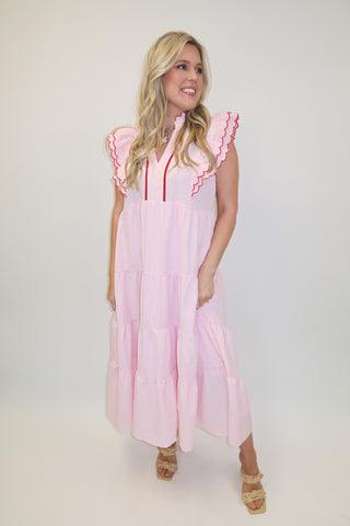 Made for This Pucker Flutter Sleeve Tiered Midi Dress - The Pink Tulip Clothing