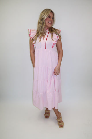 Made for This Pucker Flutter Sleeve Tiered Midi Dress - The Pink Tulip Clothing