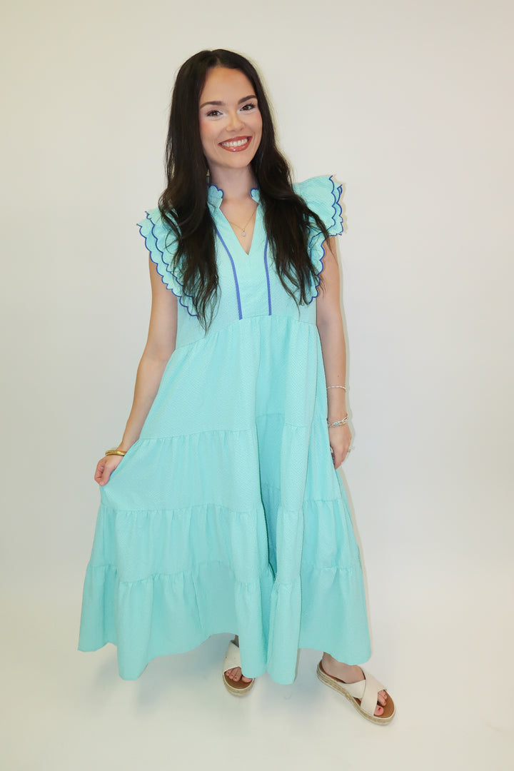 Made for This Pucker Flutter Sleeve Tiered Midi Dress - The Pink Tulip Clothing