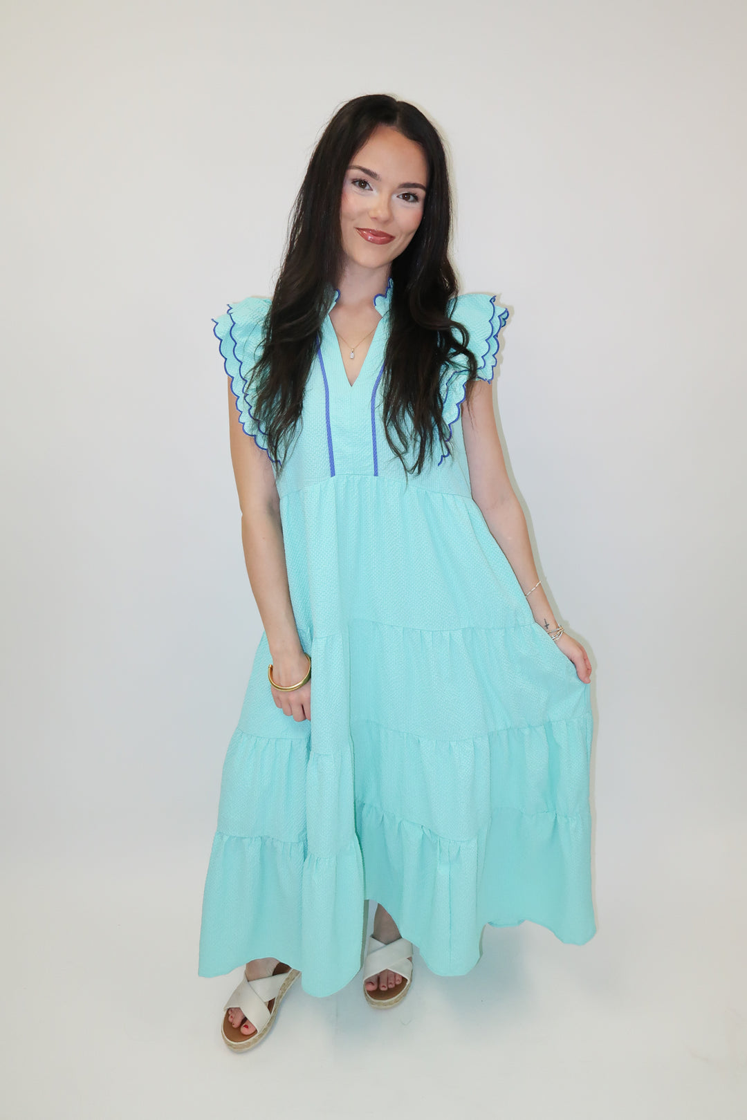 Made for This Pucker Flutter Sleeve Tiered Midi Dress - The Pink Tulip Clothing