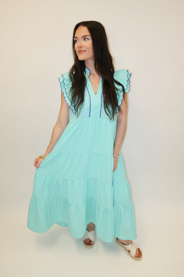 Made for This Pucker Flutter Sleeve Tiered Midi Dress - The Pink Tulip Clothing