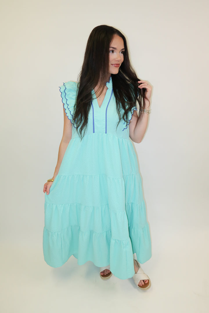 Made for This Pucker Flutter Sleeve Tiered Midi Dress - The Pink Tulip Clothing