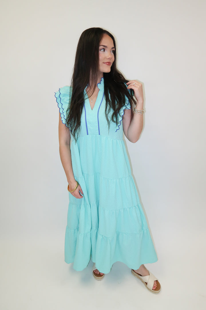 Made for This Pucker Flutter Sleeve Tiered Midi Dress - The Pink Tulip Clothing