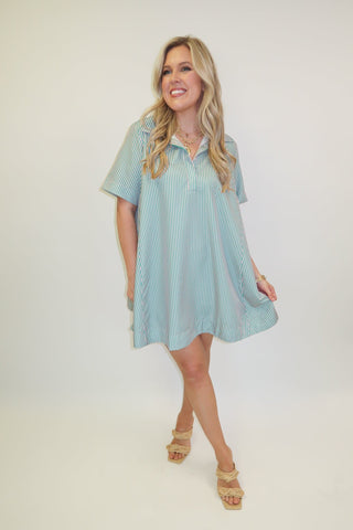 Class Act Thin Stripe Swing Dress - The Pink Tulip Clothing