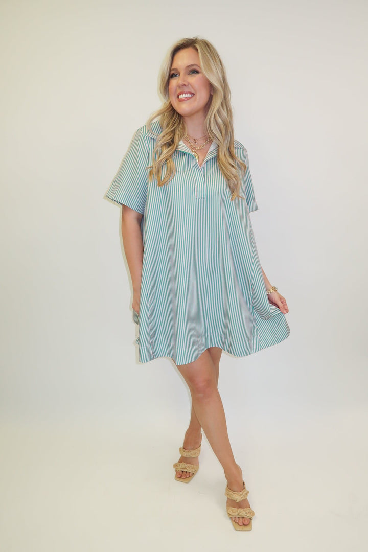 Class Act Thin Stripe Swing Dress - The Pink Tulip Clothing