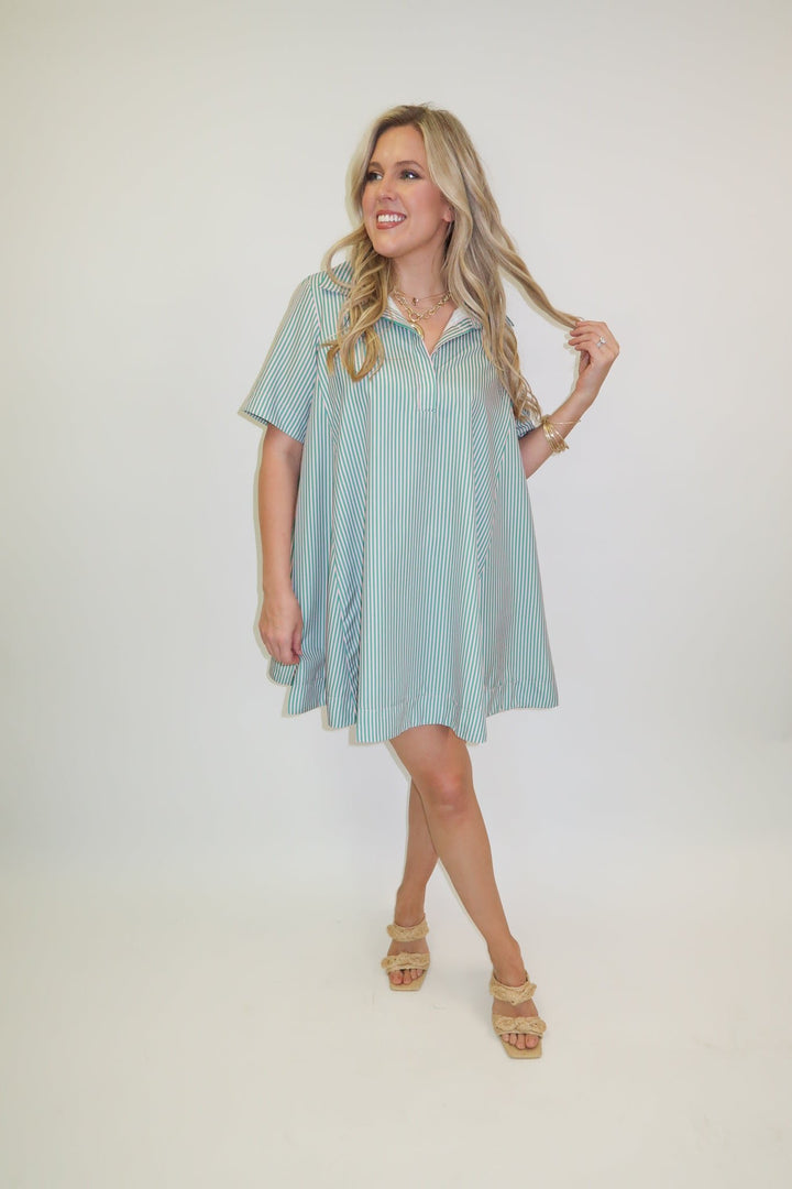 Class Act Thin Stripe Swing Dress - The Pink Tulip Clothing