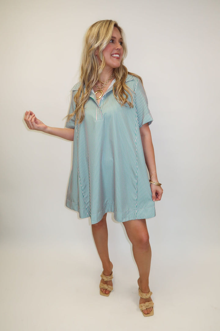 Class Act Thin Stripe Swing Dress - The Pink Tulip Clothing
