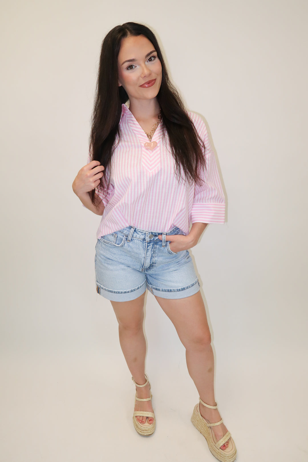Set the Tone Pink Stripe Collared Top - The Pink Tulip Clothing
