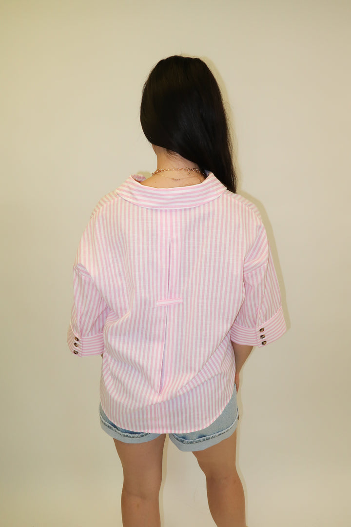 Set the Tone Pink Stripe Collared Top - The Pink Tulip Clothing